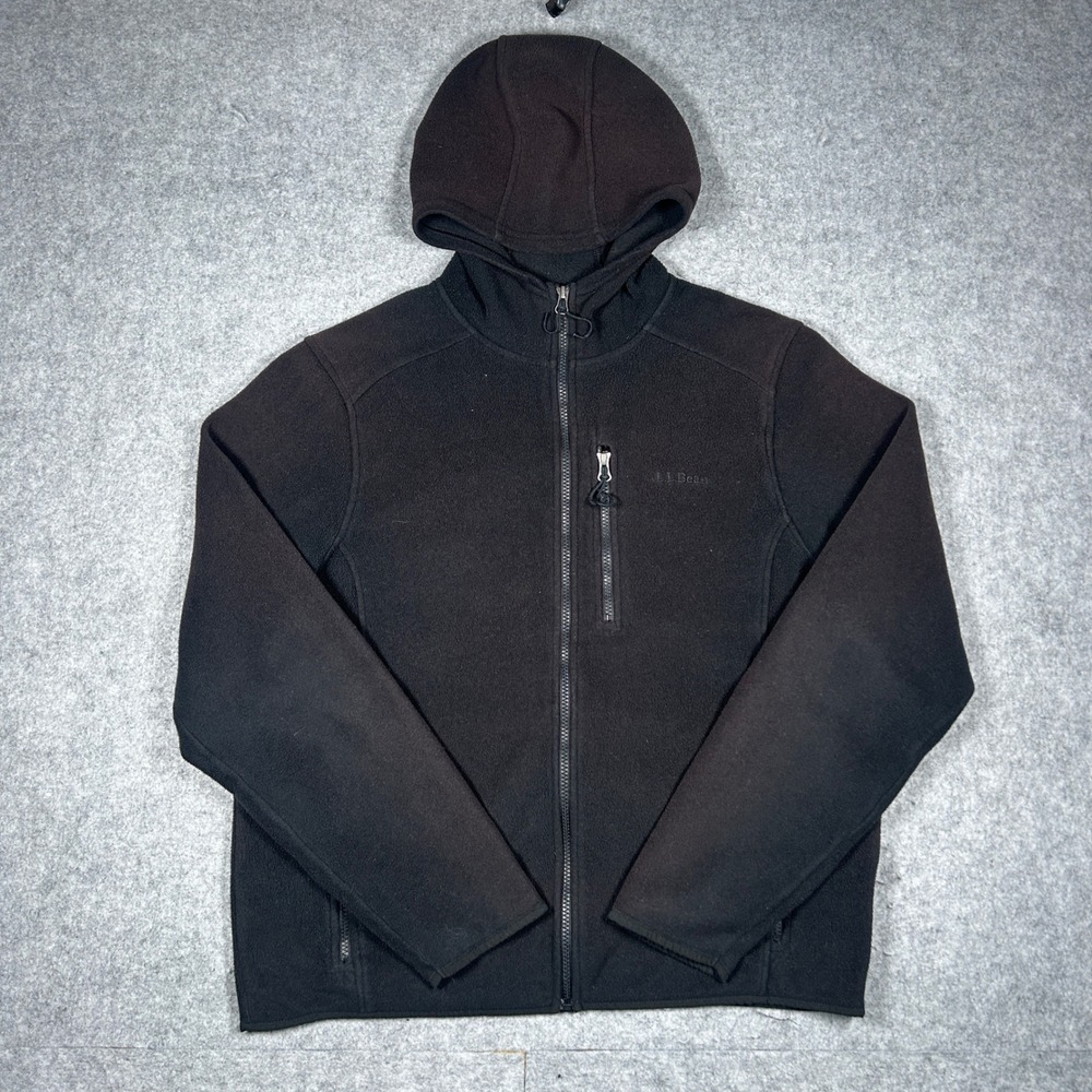 L.L. Bean Fleece Hoodie Jacket Mens Large Black Polartec Full Zip Hiking faded